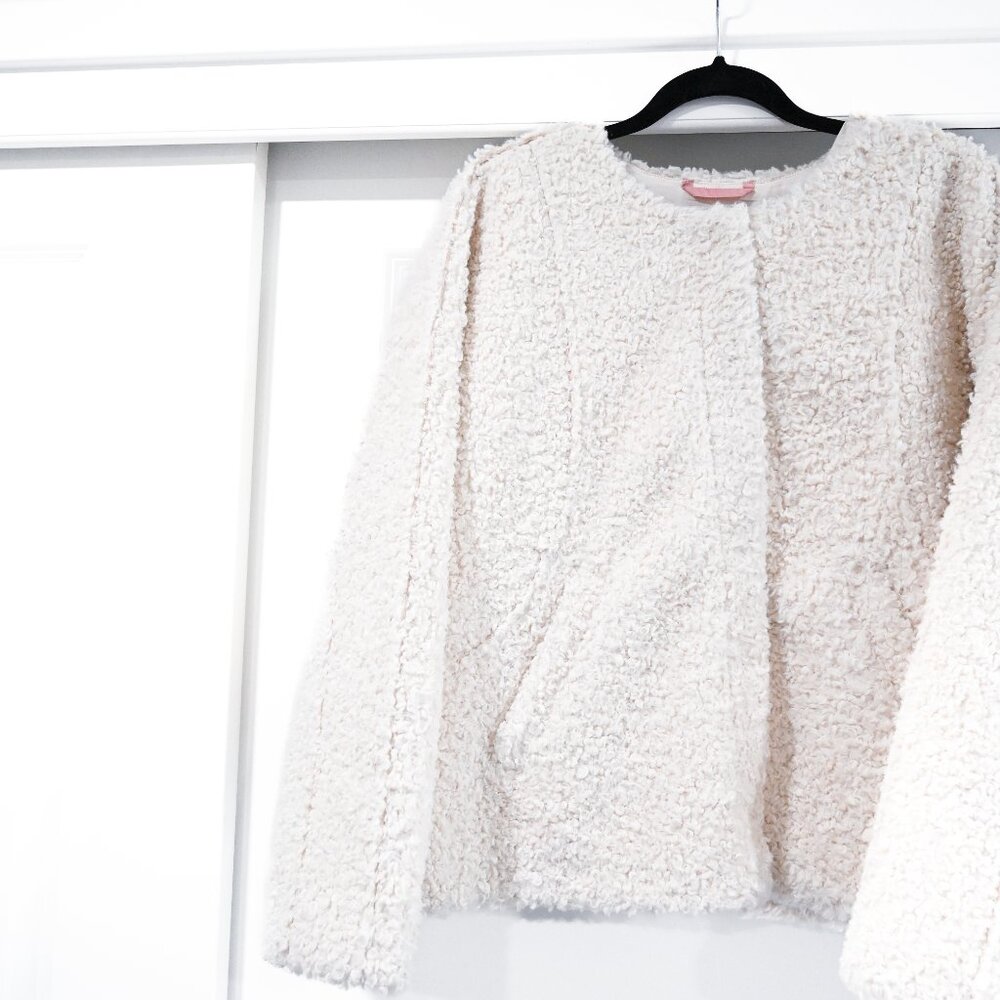 Boden Cream Teddy Jacket Plush Textured Design - Picture 4 of 12